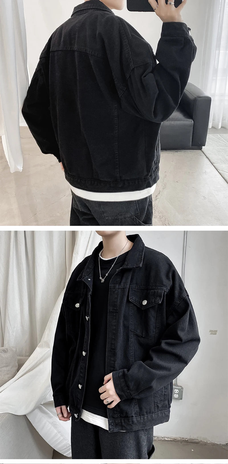 Menβs Black Denim Jacket β Casual Streetwear Bomber
