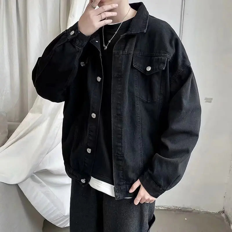 Menβs Black Denim Jacket β Casual Streetwear Bomber