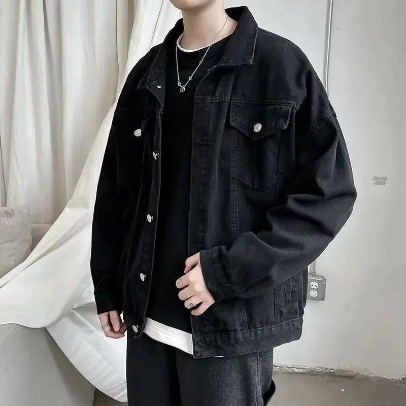 Menβs Black Denim Jacket β Casual Streetwear Bomber