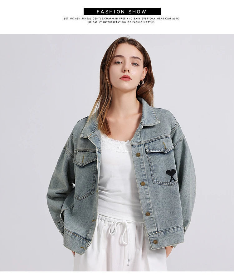 Womenโs Denim Shirt โ Embroidered Long Sleeve Top