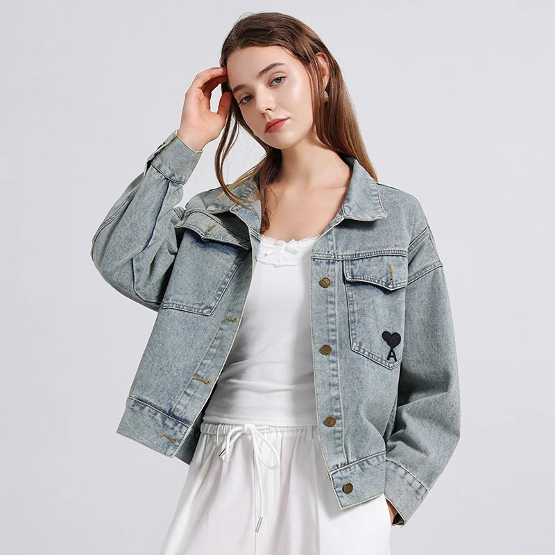 Womenโs Denim Shirt โ Embroidered Long Sleeve Top