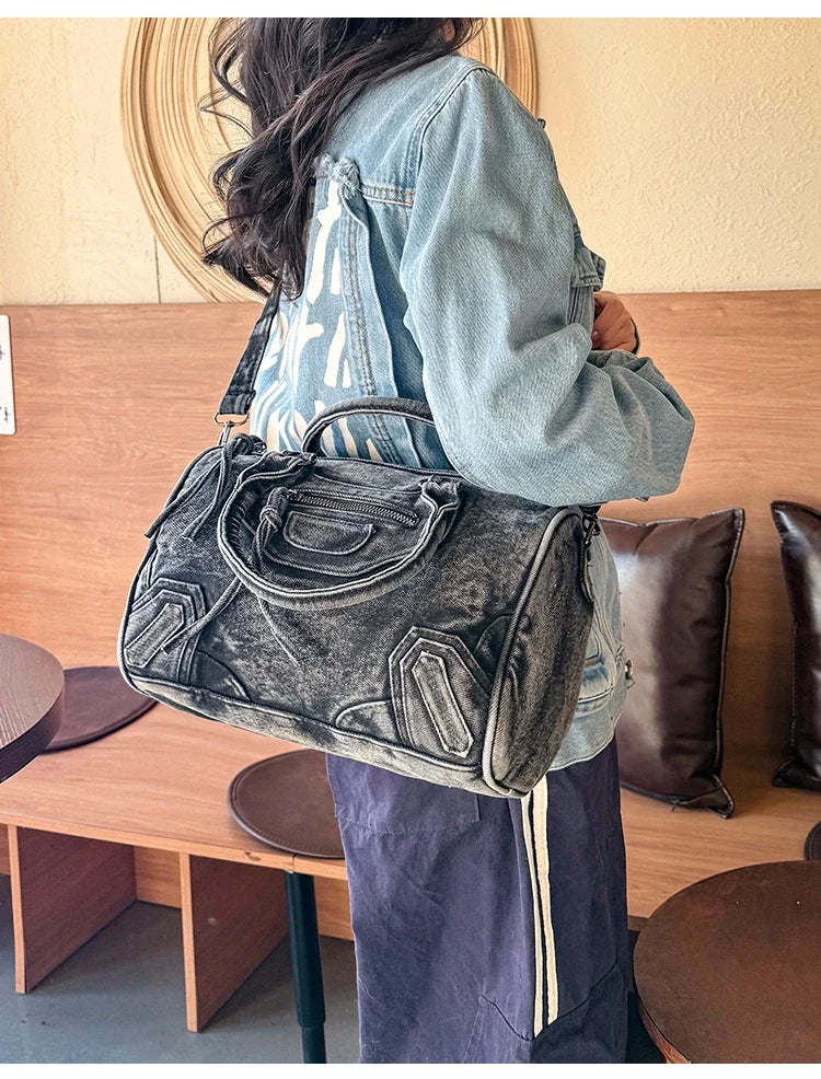 Women’s Denim Shoulder Bag – Large Capacity Crossbody Tote