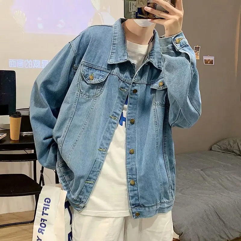 Menβs Black Denim Jacket β Casual Streetwear Bomber
