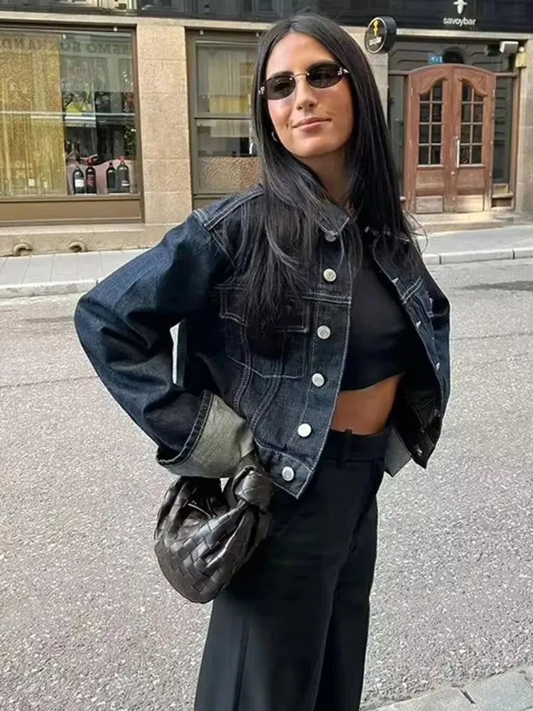 Women’s Denim Jacket & Wide-Leg Jeans Set – High Street Style
