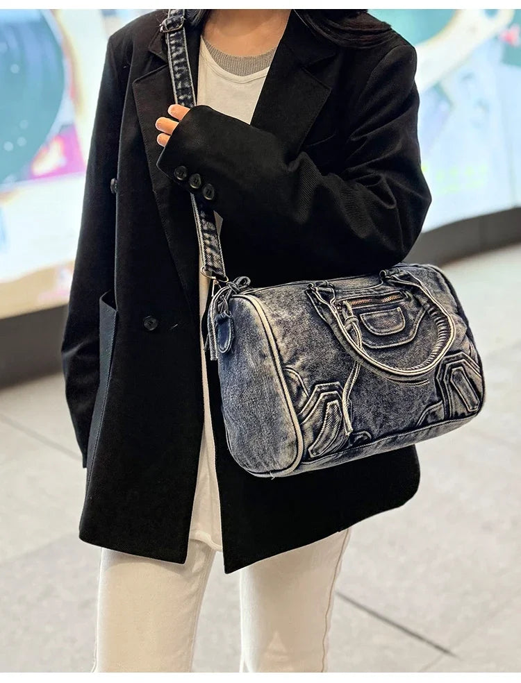 Women’s Denim Shoulder Bag – Large Capacity Crossbody Tote