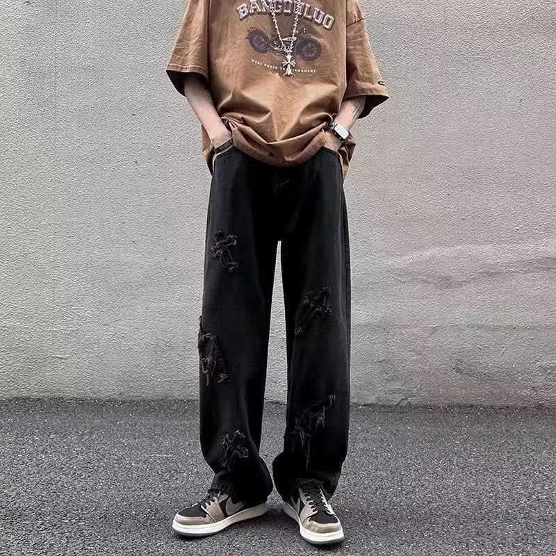 Menβs Loose Straight Leg Denim Jeans β Casual Y2K Streetwear
