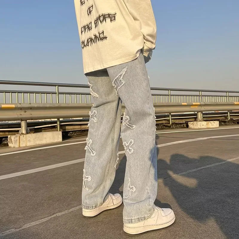Menβs Loose Straight Leg Denim Jeans β Casual Y2K Streetwear