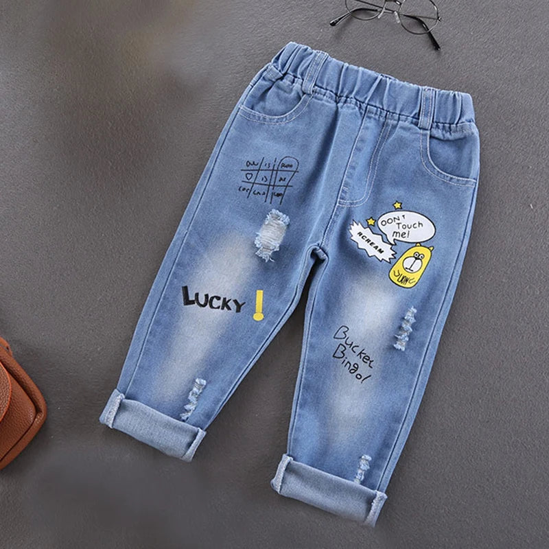 Boys Cotton Stretch Denim Jeans β Korean Style Ripped Pants
