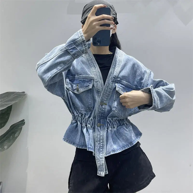Womenโs Slim Denim Jacket โ Blue Jean Coat