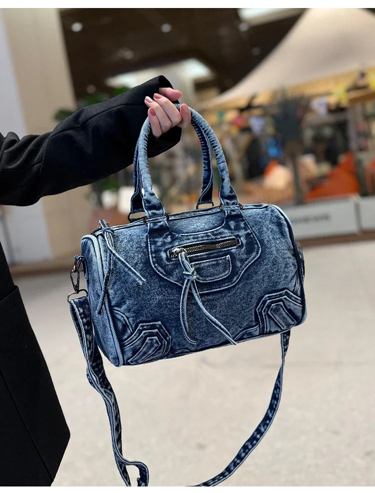 Women’s Denim Shoulder Bag – Large Capacity Crossbody Tote