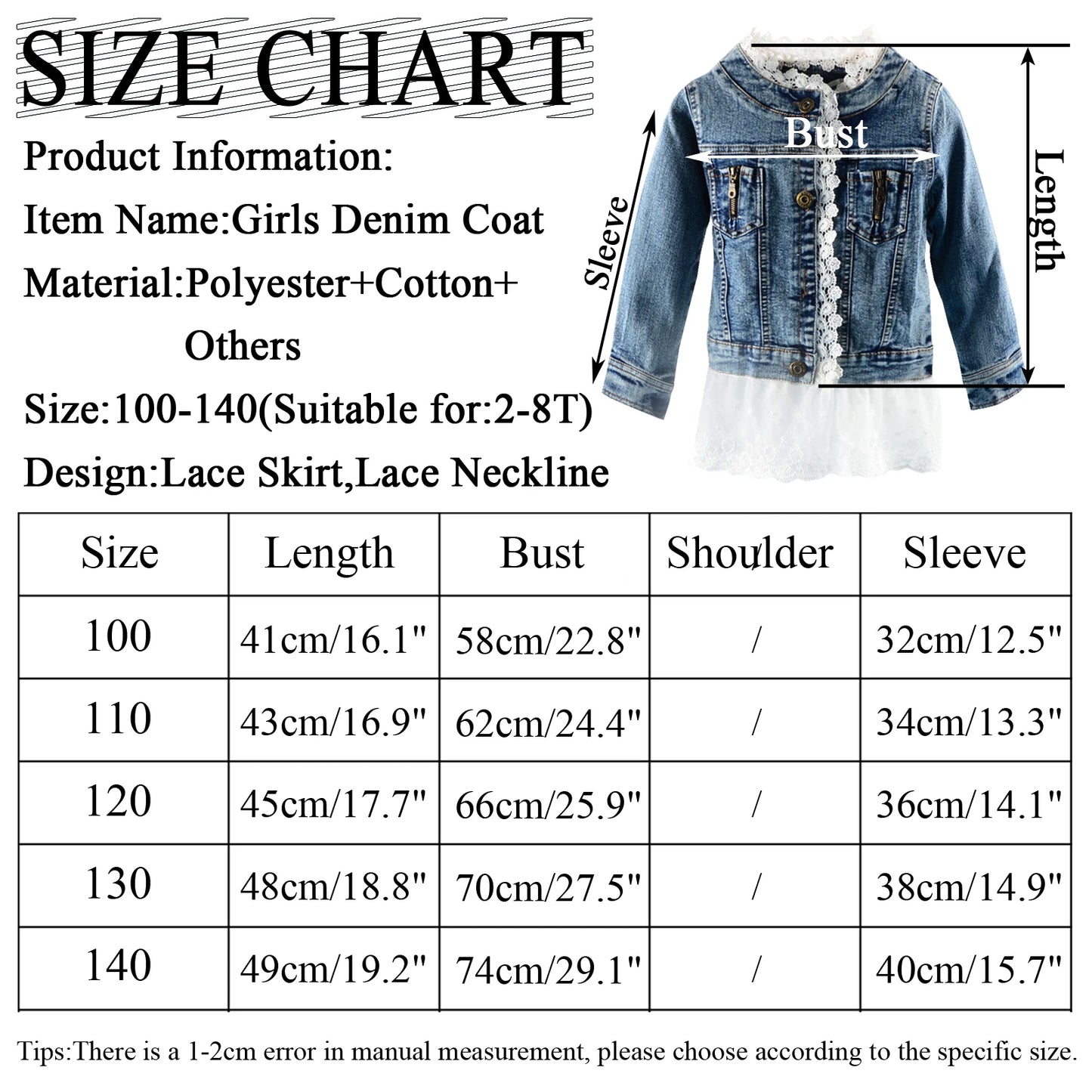 Girls Lace Denim Jacket ā Cute Jean Coat with Lace Skirt & Collar