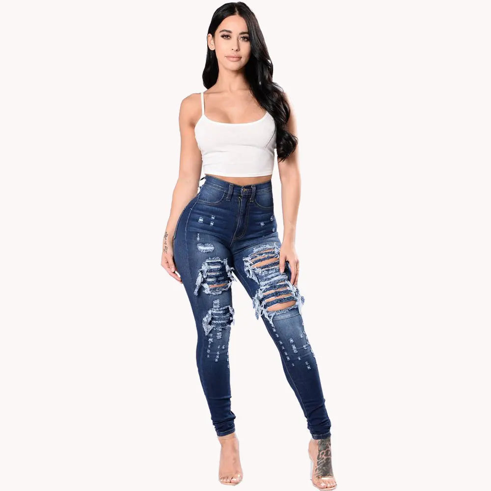 Women’s High Waist Ripped Skinny Jeans – 2025 Designer Denim