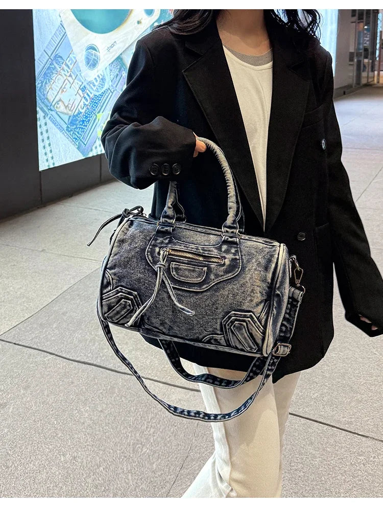 Women’s Denim Shoulder Bag – Large Capacity Crossbody Tote