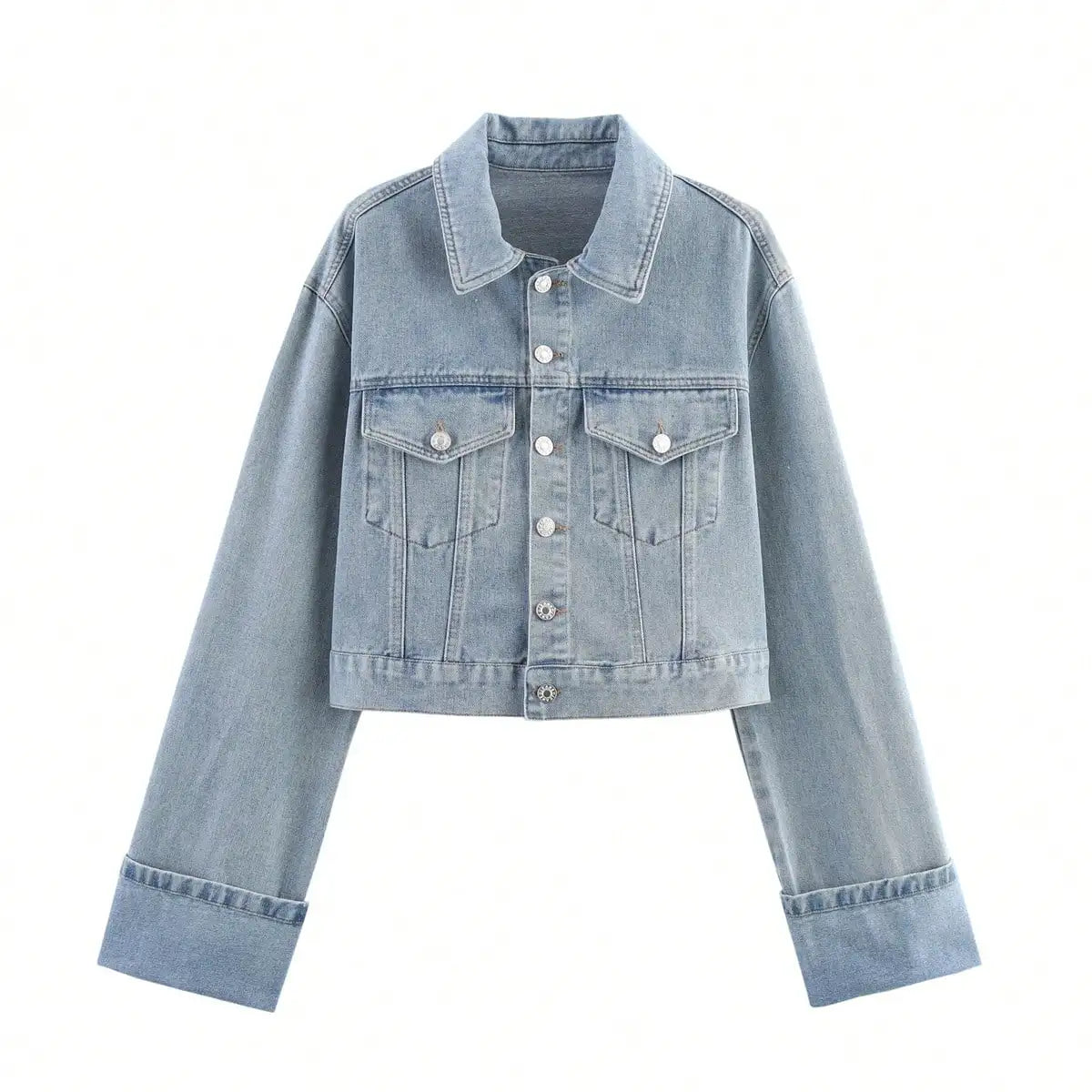 Women’s Denim Jacket & Wide-Leg Jeans Set – High Street Style