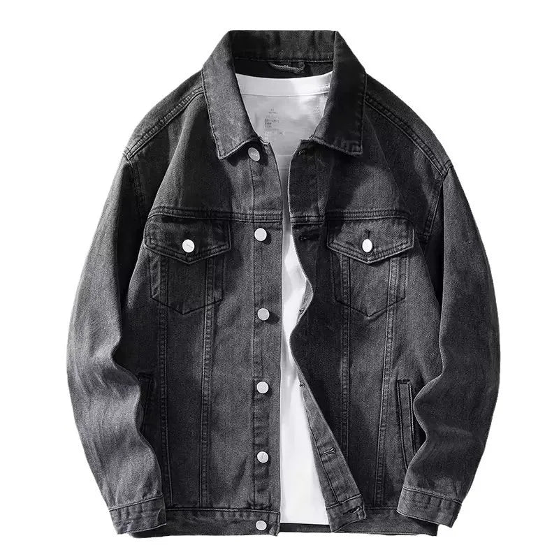 Menβs Distressed Denim Jacket β Single-Breasted Casual Coat