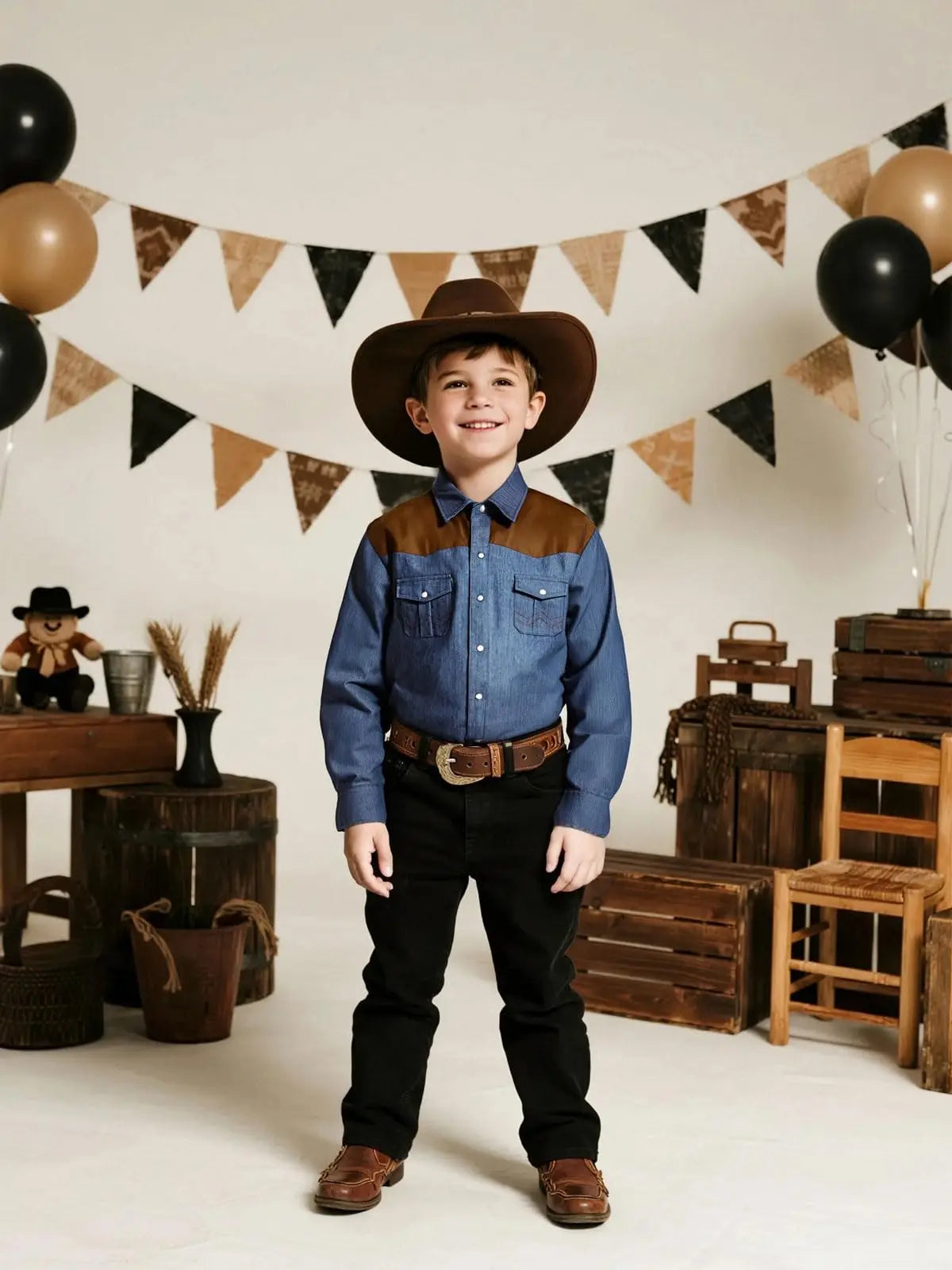 Boys Vintage Denim Cowboy Shirt β Pearl Snap Western Top