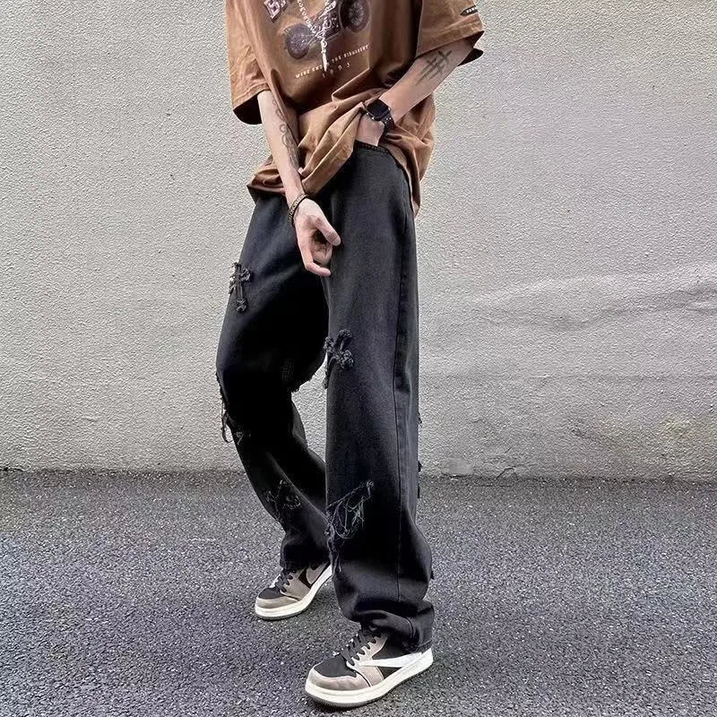 Menβs Loose Straight Leg Denim Jeans β Casual Y2K Streetwear
