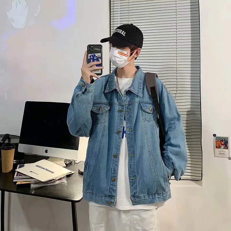 Menβs Black Denim Jacket β Casual Streetwear Bomber