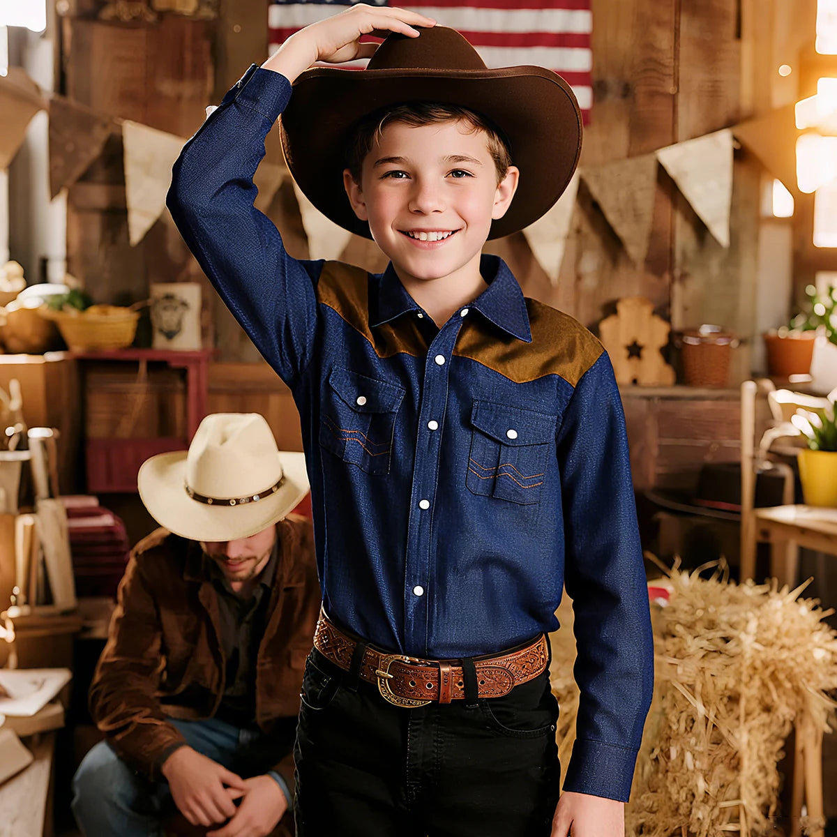 Boys Vintage Denim Cowboy Shirt β Pearl Snap Western Top