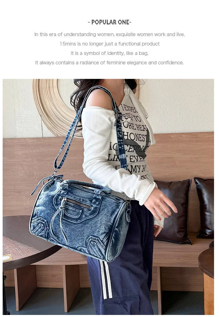 Women’s Denim Shoulder Bag – Large Capacity Crossbody Tote