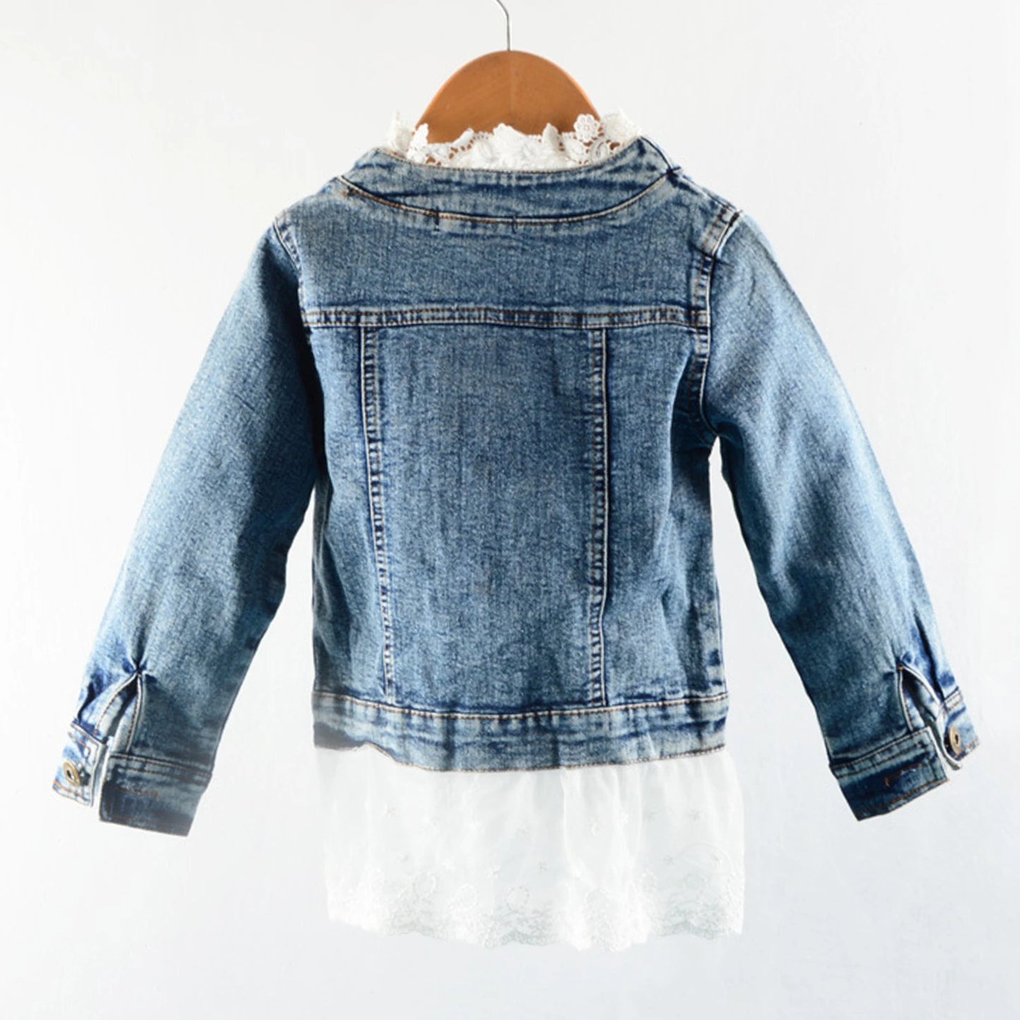 Girls Lace Denim Jacket ā Cute Jean Coat with Lace Skirt & Collar