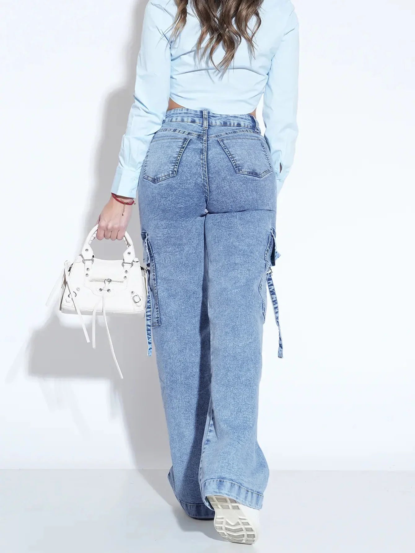 Womenโs Utility Denim Cargo Jeans โ Multi-Pocket Work Pants