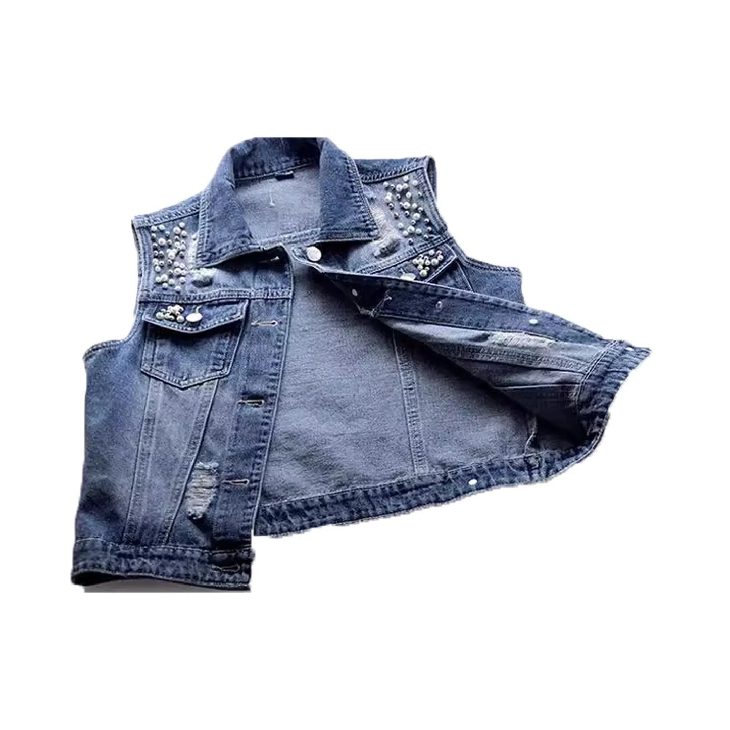 Womenβs Cropped Denim Vest β Slim-Fit Sleeveless Top