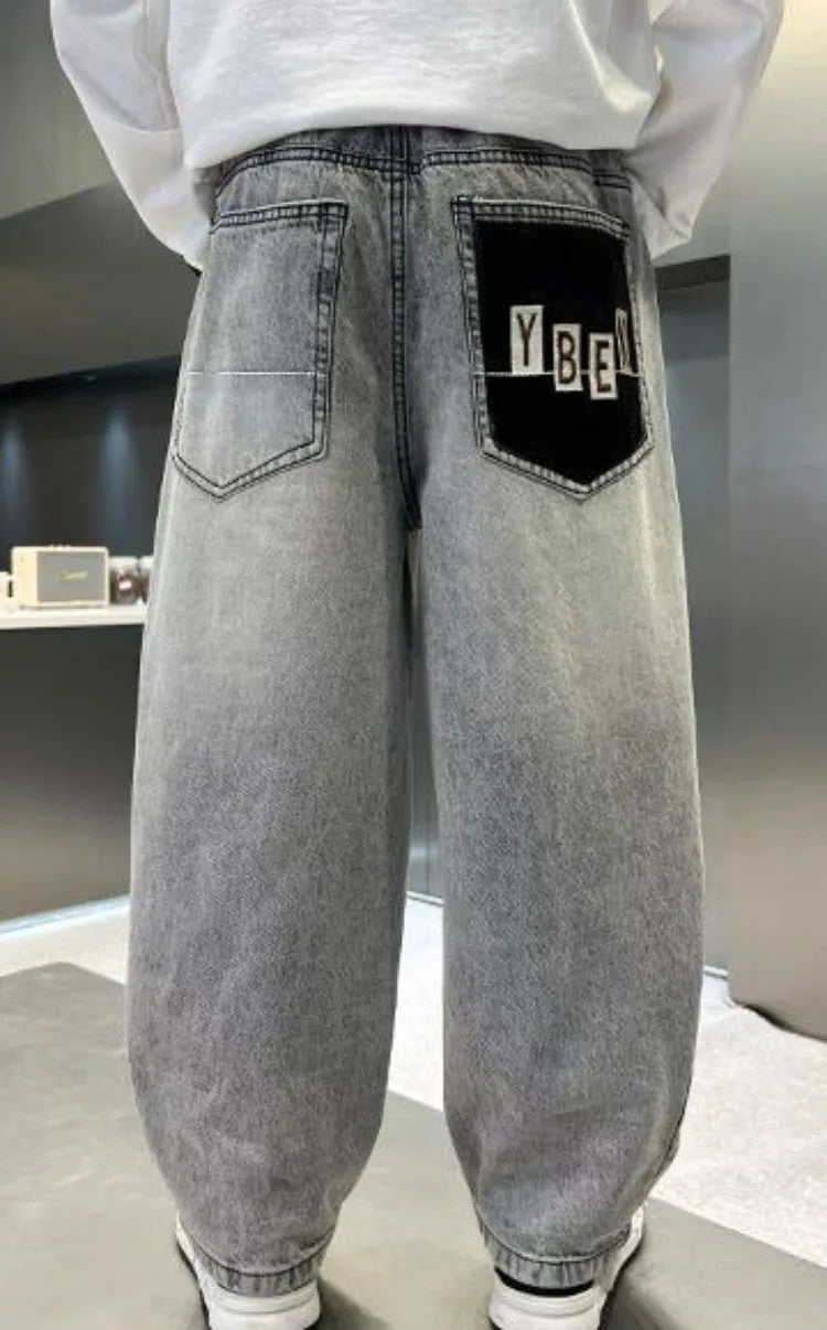 Boys Light Grey Denim Jeans โ Casual Relaxed Fit Pants