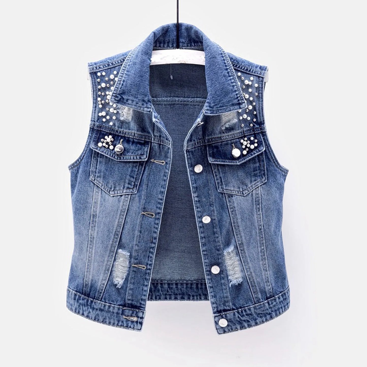 Womenβs Cropped Denim Vest β Slim-Fit Sleeveless Top