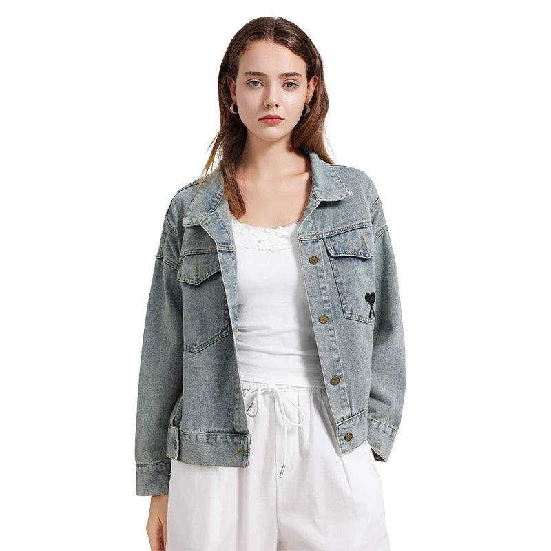 Womenโs Denim Shirt โ Embroidered Long Sleeve Top