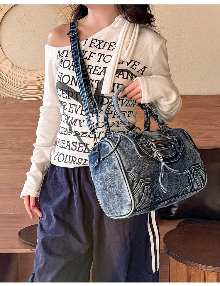 Women’s Denim Shoulder Bag – Large Capacity Crossbody Tote