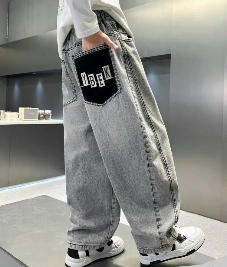Boys Light Grey Denim Jeans โ Casual Relaxed Fit Pants