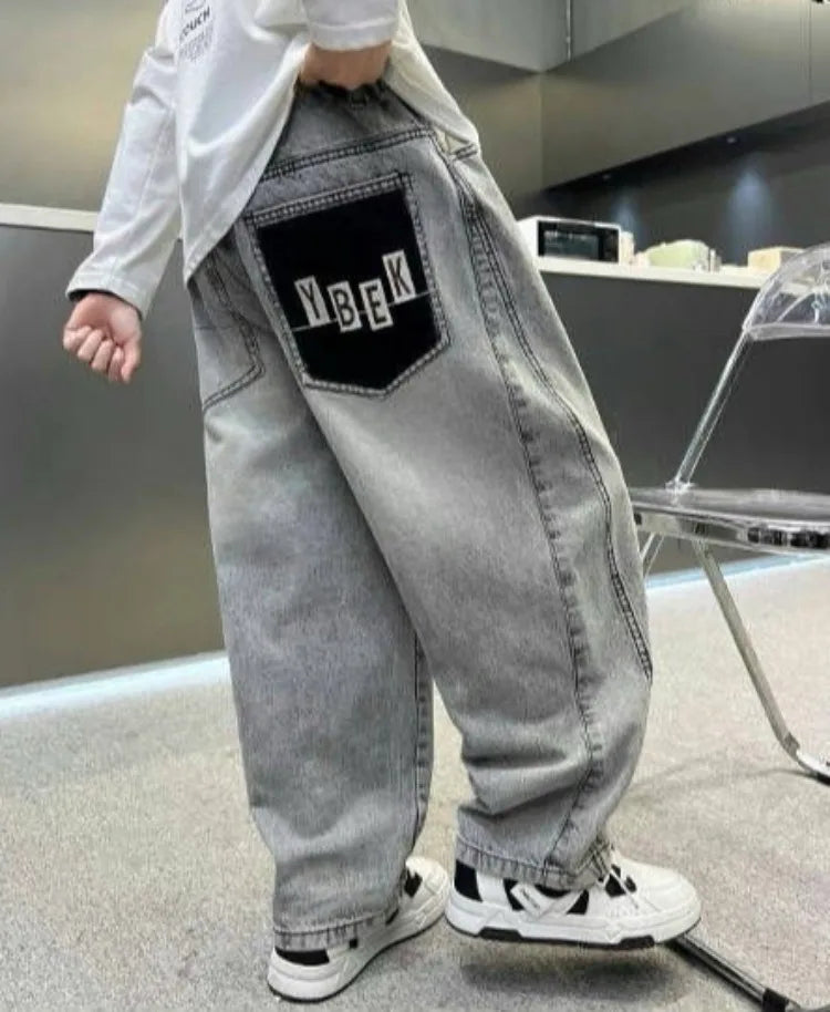 Boys Light Grey Denim Jeans โ Casual Relaxed Fit Pants