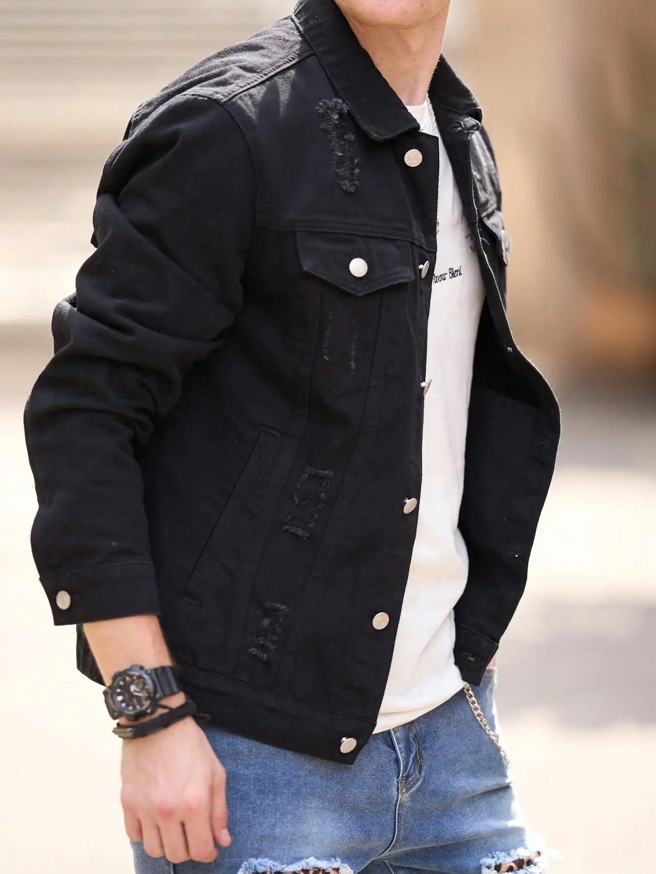 Men’s Slim-Fit Denim Jacket – Casual Ripped Coat for Spring & Autumn