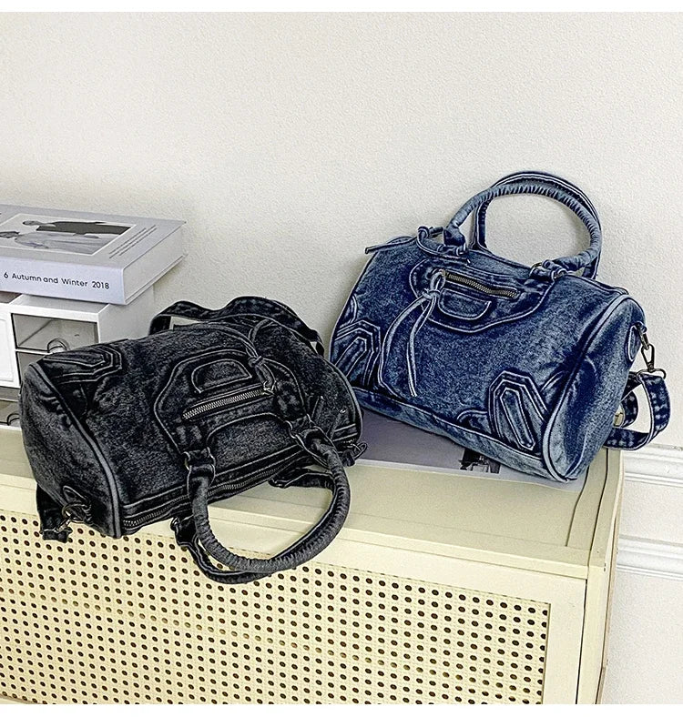 Women’s Denim Shoulder Bag – Large Capacity Crossbody Tote