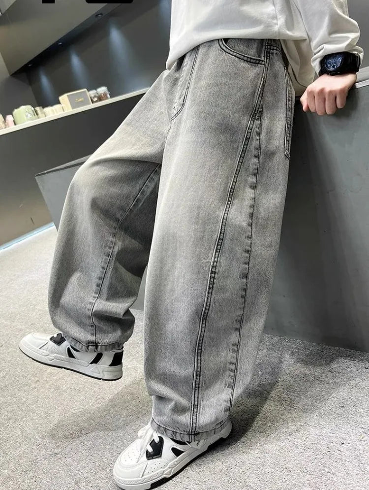 Boys Light Grey Denim Jeans โ Casual Relaxed Fit Pants