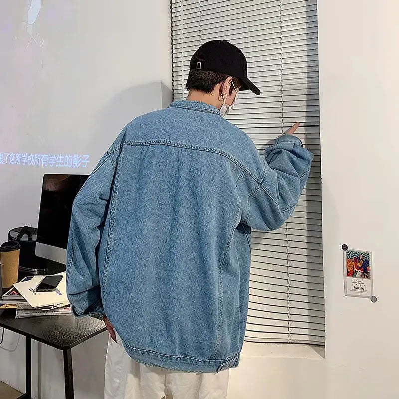 Menβs Black Denim Jacket β Casual Streetwear Bomber