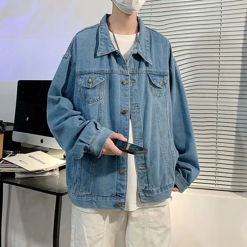 Menβs Black Denim Jacket β Casual Streetwear Bomber