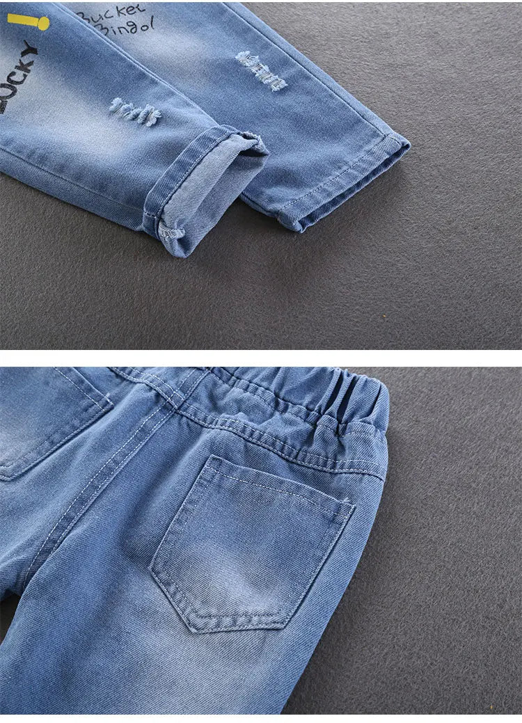 Boys Cotton Stretch Denim Jeans β Korean Style Ripped Pants