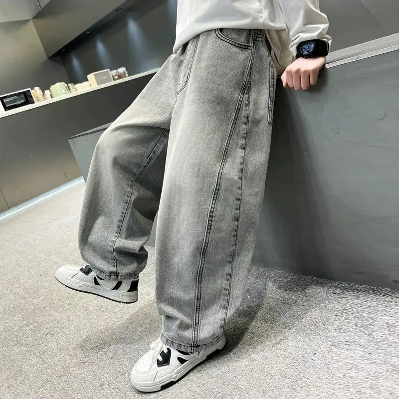 Boys Light Grey Denim Jeans โ Casual Relaxed Fit Pants