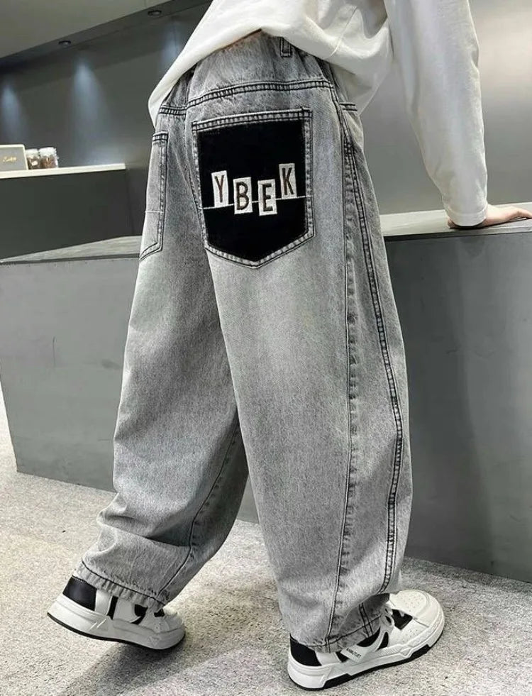 Boys Light Grey Denim Jeans โ Casual Relaxed Fit Pants