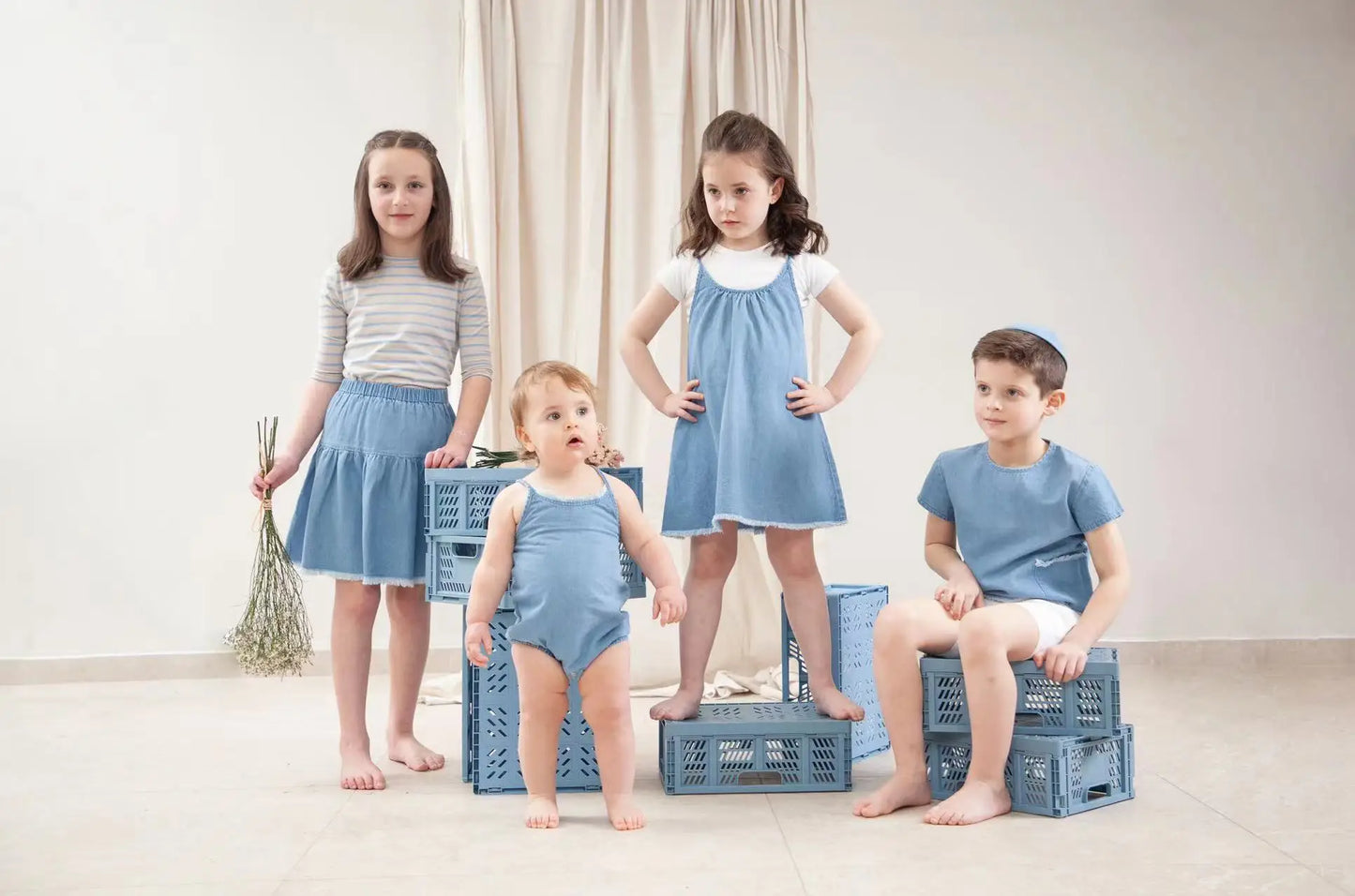 Kids Striped Denim-Style Tee – Casual Cotton Top (1–3Y)