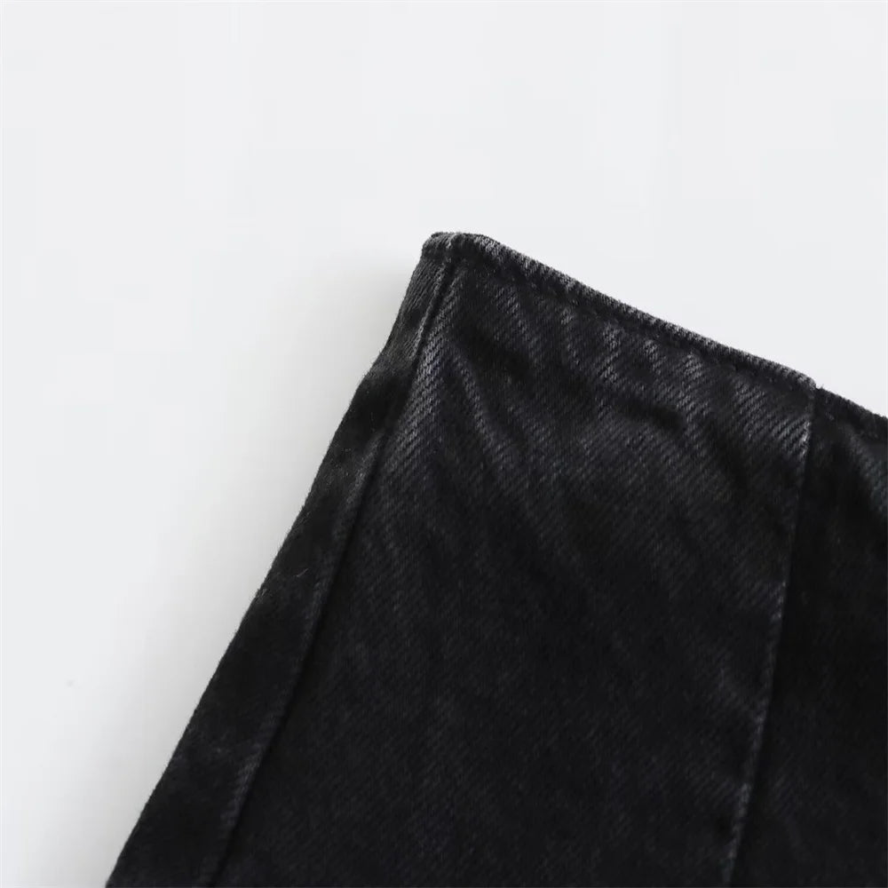 Women’s Button-Front Denim Midi Skirt with Side Slit