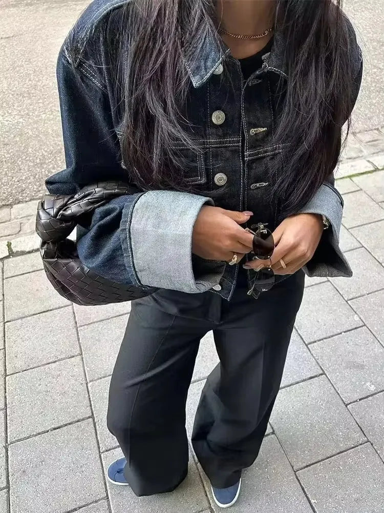 Women’s Denim Jacket & Wide-Leg Jeans Set – High Street Style