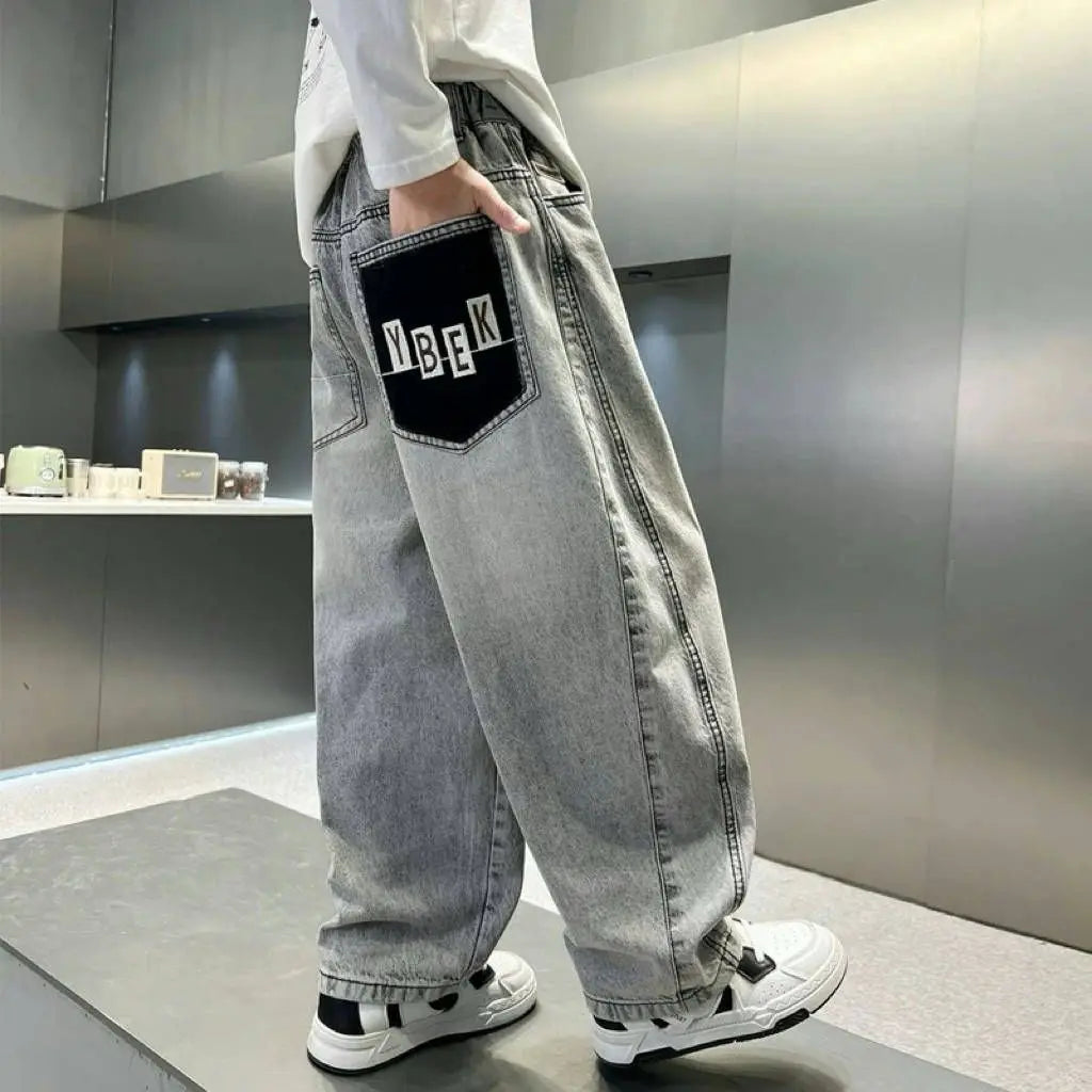 Boys Light Grey Denim Jeans โ Casual Relaxed Fit Pants