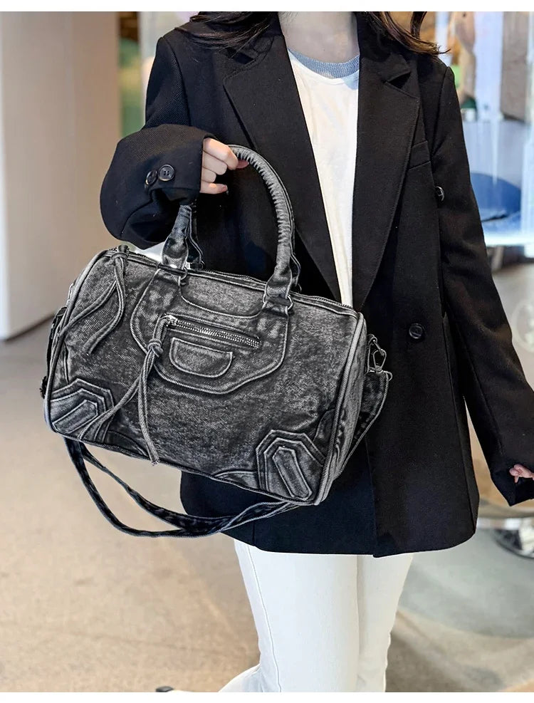 Women’s Denim Shoulder Bag – Large Capacity Crossbody Tote
