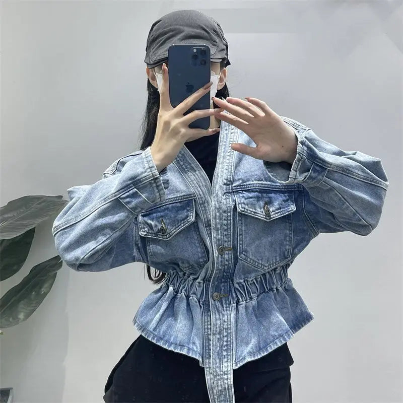Womenโs Slim Denim Jacket โ Blue Jean Coat