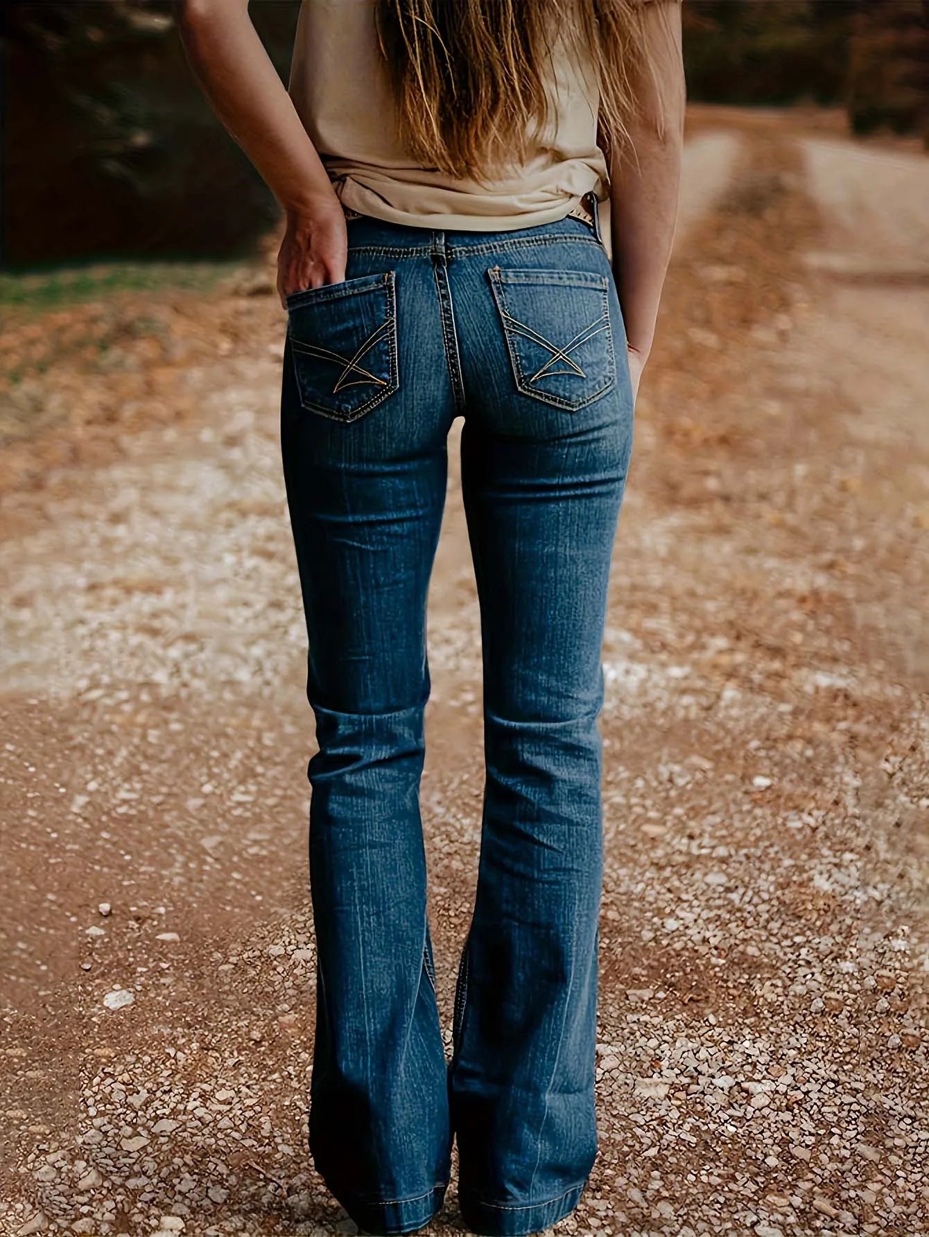 Womenโs Vintage Slim Denim Jeans with Embroidered Pockets
