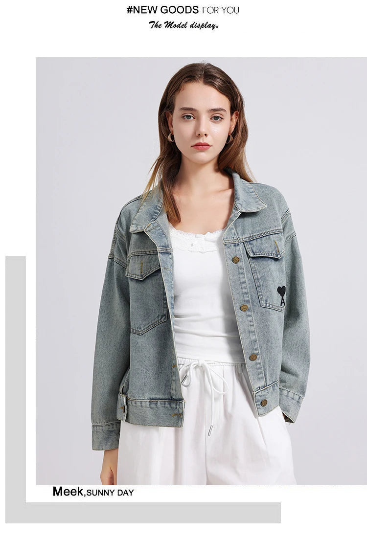 Womenโs Denim Shirt โ Embroidered Long Sleeve Top