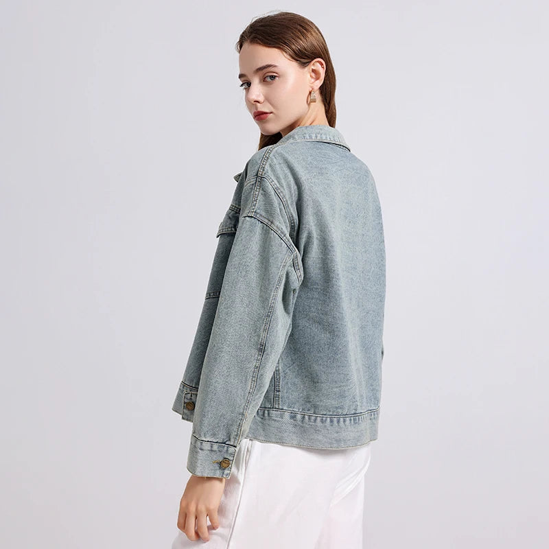 Womenโs Denim Shirt โ Embroidered Long Sleeve Top